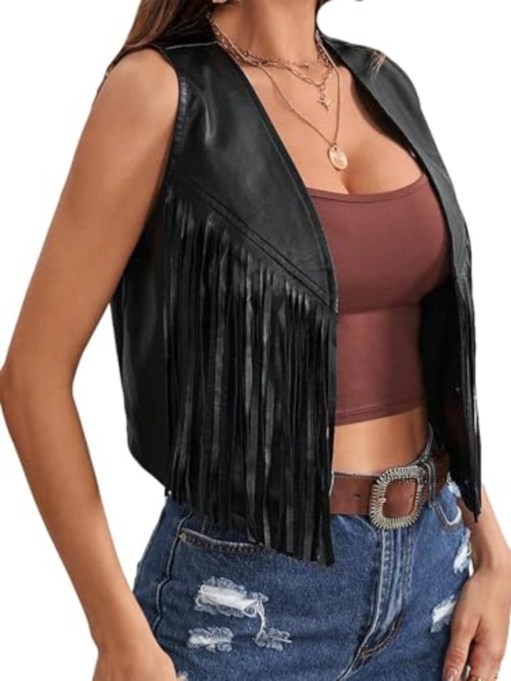 Women's Tassel Fringe Vest 70s Hippie Faux Suede Sleeveless Open Front Waistcoat